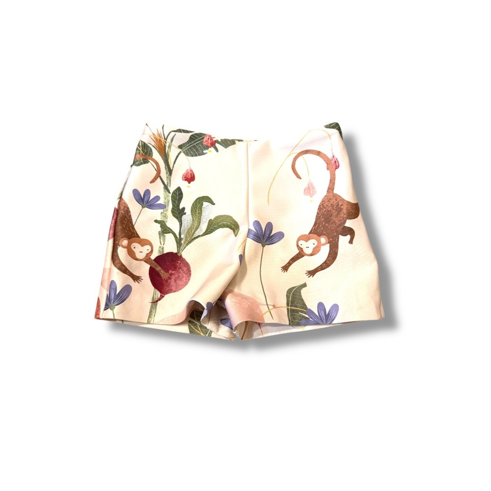 Eugenia Fernandez Monkey Print Shorts Size 4‎ Girls White Summer Playful Cotton